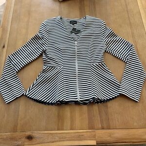 Topshop Black & White Striped Zip-Front Peplum Blazer